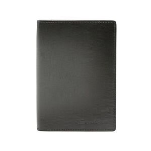 SANTONI Pebbled Leather Bi-Fold Wallet Men GREY Leather Goods